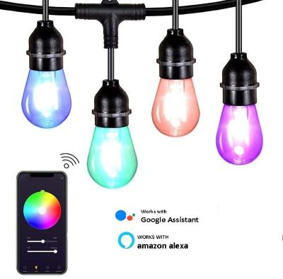 China ETL CE 49ft 48ft wifi APP control Tuya IP65 RGBW linkable smart color led patio light with 15 S14 Edison Light for sale