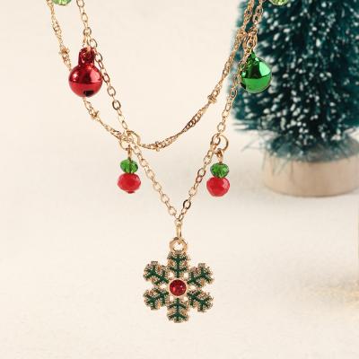 China Beautiful Women Jewelry Accessories Bells Snowflake Christmas Necklace Chain Double Layer Necklaces for sale