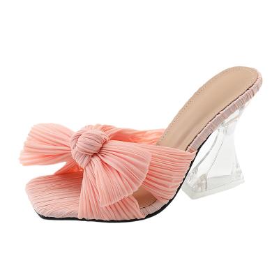 China New large size women's sandals high heels spring and summer high satin trend 2023 fashion women heeled slippers for sale