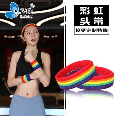 China All Adults Stripes Rainbow Headband Sporty Cotton Terry Cloth Headbands For Sports For Women Men for sale