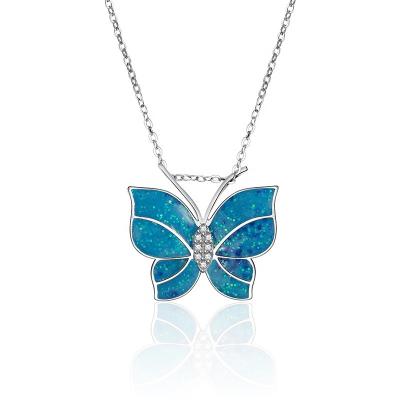 China Fashionable Custom Made Elegant Gold Silver Plating Women Bling Enamel Blue Butterfly Choker Necklaces for sale