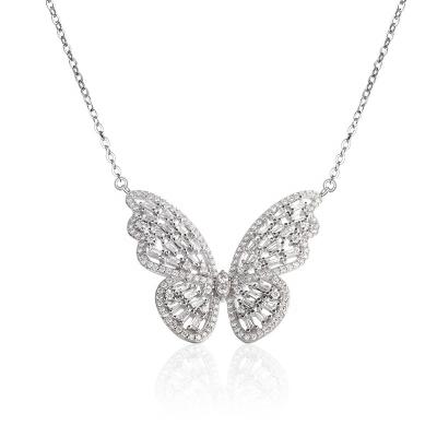 China 2022 Newest CLASSIC Zirconia CZ Butterfly Necklace 925 Sterling Silver Jewelry Sparkling Cubic For Women for sale