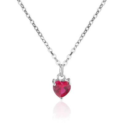 China Sterling Silver Ruby Heart Zircon Elegant Initial CLASSIC Pendant&Necklace 925 For Ladies Jewelry for sale