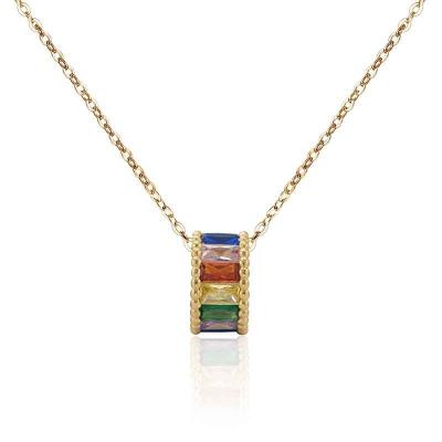 China FASHIONABLE Fashion Colorful Zircon Rainbow Cubic Zirconia Pendant 925 Sterling Silver Jewelry 18k Gold Plated Necklace for sale