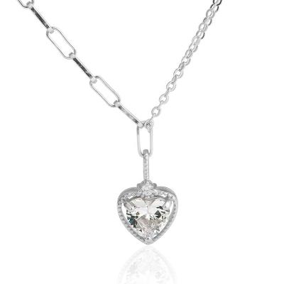 China Romantic Wholesale Women Jewelry 925 Silver Layered Bridal Diamond Heart Love Necklace For Wedding Teen Girl for sale