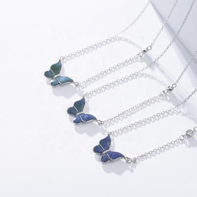 China TRENDY Jewelry 925 Silver Color Simple Design Enamel Butterfly Changing Necklace For Women for sale