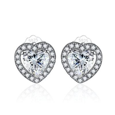 China 2022 Cute Fashion 925 Sterling Silver Cubic Zirconia Heart Stud Earrings For Women Jewelry for sale