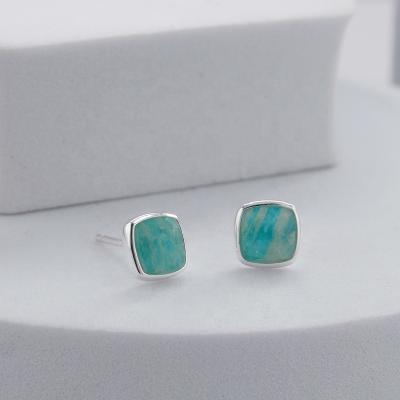 China FASHIONABLE Fine Jewelry Stud Earrings Blue Geometric Amazonites Shaped Earrings For Women Girls for sale