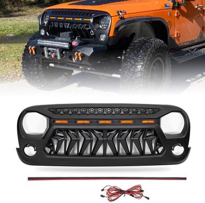 China Luxury Grill For Jeep Wrangler JK Matte Black Angry Face Grill 2007-2017 Accessories With 5 Amber Lights For Jeep Rubicon Sahara Sport for sale