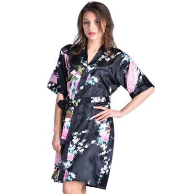 China Summer Breathable Silk Kimono Women Long Robes Sleepwear Shorts Sleeve Nightgown Satin Bridal Pajamas for sale