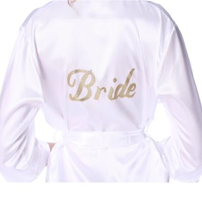 China Personalized Customized Breathable Women's Satin Kimono Long Robe for Bride and Bridesmaids with Gold Glitter Back for sale