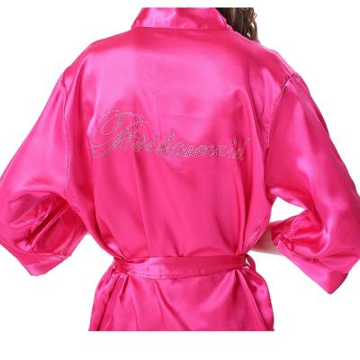 China Customized Customized Breathable Women's Satin Kimono Robe For Bride And Bridesmaids Girl Nightgown With Rhinestone Letters Back for sale