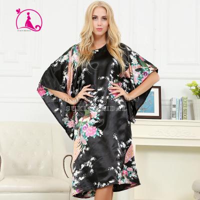 China Lady Silk Satin Pajama Robe Breathable Sleepwear Lingerie Kimono Robe Nightgown Long Black Robe for sale