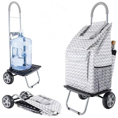 China Largest Fashionable Cart Dolly Gray Chevron Shopping Grocery Foldable Trolley for sale