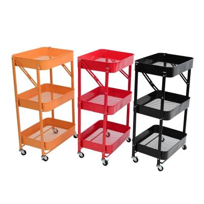 China Cheap Price Metal Tool Universal Folding Rolling 3-Tier Trolley For Sale for sale