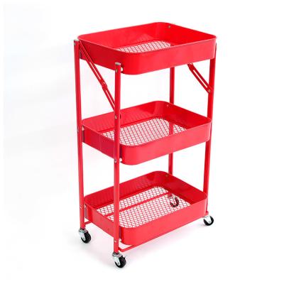 China China Supplier Wholesale Metal Kitchen Fold Out Three Tier Shelf Rolling Cart for sale