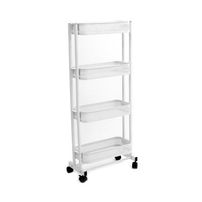 China Metal The Most Popular 4-Tier Metal Kitchen Storage Rack Beauty Trolley Rolling Cart for sale