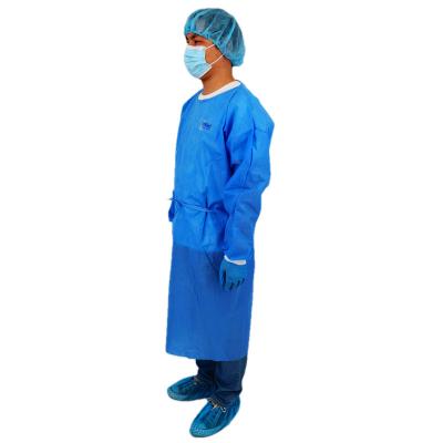 China SMS blue nonwoven disposable elastic and knitted slap isolation gown disposable sms medical protective clothing for sale