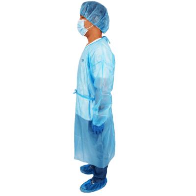 China PP+PE hospital isolation gown pp elastic pe gown and cuffs disposable medical surgical nonwoven knitted isolation for sale