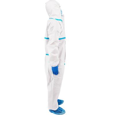 China SF waterproof disposable nonwoven coverall with hood coverall with blue band nonwoven surgical coverall for sale