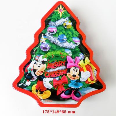 China Recyclable Christmas tree shaped with hinged lid candy chocolate cookie tin box money coin saving piggy bank for sale