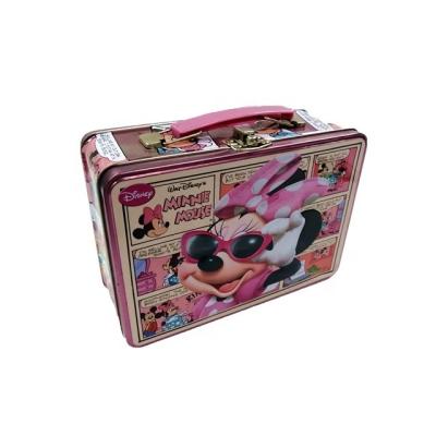 China Recycled Materials Cute design hot sale tin lunch box with plastic handle for kids lunch tin box with lock and transparent window for sale