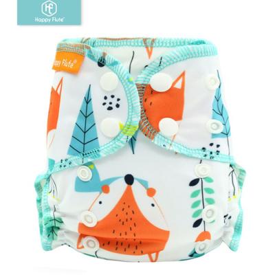 China Happyflute Customized prints Double leak proof cloth nappy Washable bamboo AIO cloth diaper for sale