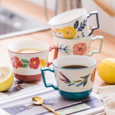 China Household Original Hand Painted Mug Ceramic Four Seasons Theme Disposable Cup Desktop Drinkware Tea Cup Coffee Mug Couples Cup for sale