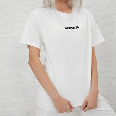 China Breathable Custom Letter Embroidery 100% Cotton Women White T-Shirt for sale