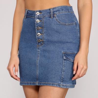 China Anti-Static Women's Casual Button Fly High Waisted Denim Mini Skirts for sale