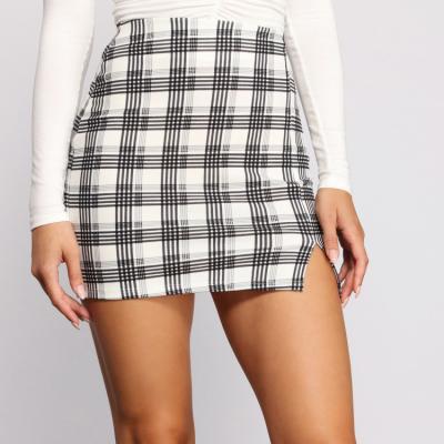 China Wholesale Custom Anti-Static Plaid Side Split High Waisted Mini Short Skirt For Women for sale