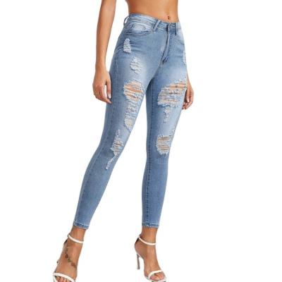 China Wholesale Lady QUICK DRY Custom High Waist Ripped Skinny Women's Summer Jeans for sale