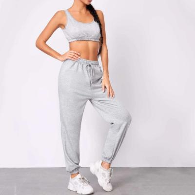 China 2022 Spring Summer Tracksuit QUICK DRY Gym Outfits Sexy Crop 2 Piece Top Jogger Set Two Piece Pants Set Women Clothing for sale