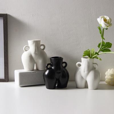 China Bohemian white and black ceramic human vase TY33671 tipped flower body woman vase for sale