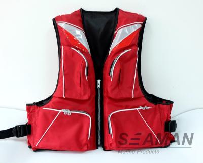 Chine La mode durable 4 empoche le gilet de sauvetage adulte de pêche du polyester 420D de mousse en nylon de PVC 100N à vendre