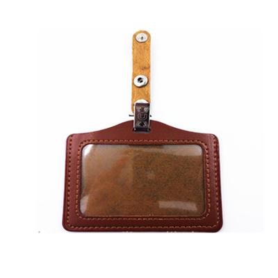 China Hot-selling PVC and PU Leather ID Badge Vertical Leather Card Holder with Badge Clip for sale