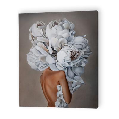 China Modern Sexy White Flowers Oil Painting Woman Figure Distiller Life Painting Core Volume Home Decor for sale