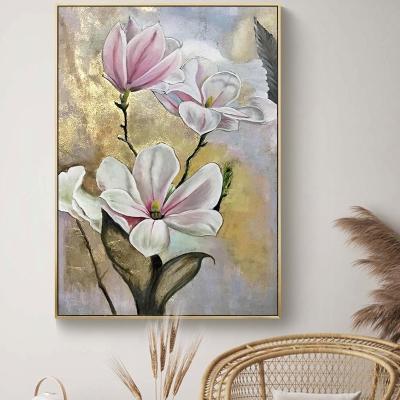 China Golden Modern Light Luxury Art Flower Oil Painting Abstract Wall Art Decoration Painting Dafen Custom for sale