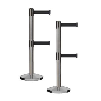 China Multi-application Crowd Control Rack All Stainless Steel 201 Retractable Double Belt Barrier Post for sale