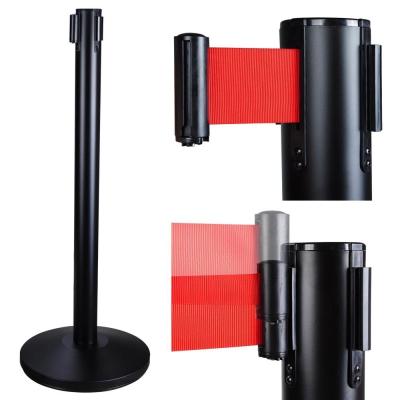 China Cone Shaped Retractable Bank Belt Barrier Reel Queue Line With Red Belt for sale