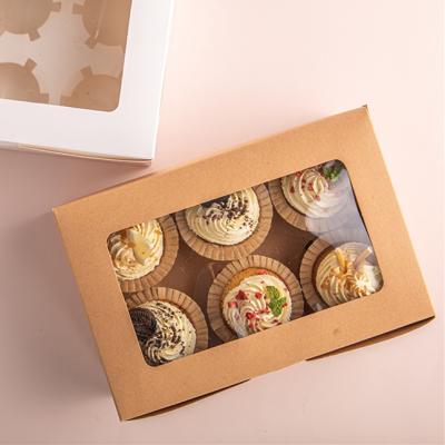 China Factory Craft Recyclable Paper Cupcake Box With Cup Clean Bread Cake Window Food Packing Box Takeaway Cake Boxes for sale