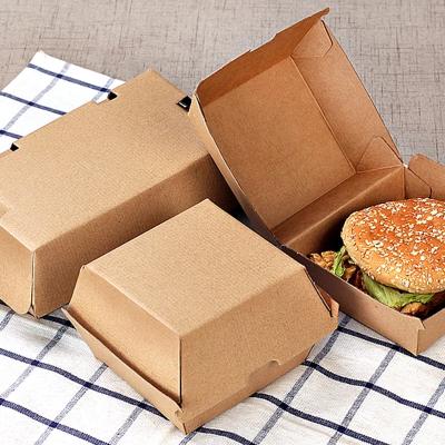 China Customized Size Biodegradable Printing Disposable Kraft Paper Food Packaging Box Hamburger Eco-Friendly Box for sale