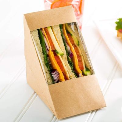 China Disposable Sandwich Wedge Box With Window Wrapping Paper Sandwich Take Out Containers Triangle Box Sandwich Packaging Baking Packaging Box for sale