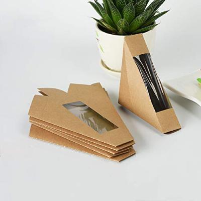 China Factory Wholesale Disposable Food Grade Kraft Paper Sandwich Packaging Box With Window Biodegradable Sandwich Wedge Box for sale