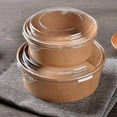 China OEM Disposable Food Container Salad Bowl Brown Kraft Paper Service Disposable Bowl With Lids for sale