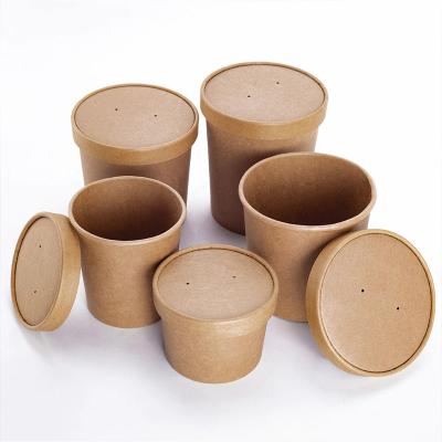 China Disposable factory custom high temperature paper bowl for rice/hot soup/pasta wrapping paper disposable bowl with lid for takeout food for sale