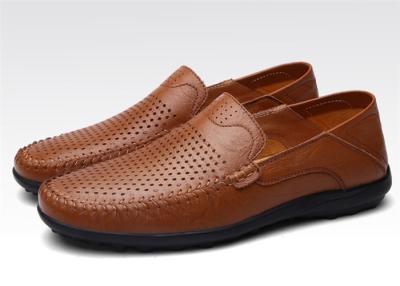 China Punching Little Round Holes Mens Brown Penny Loafers , Mens Slip On Dress Shoes for sale