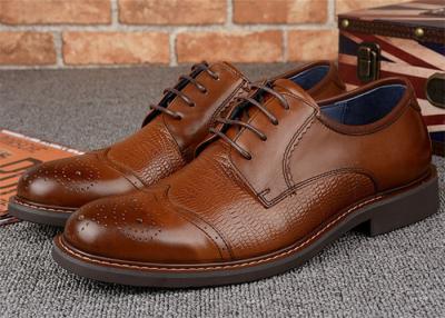 China Trendy Classic Dress Shoes Dark Tan Brogues With Embossed Crocodile Pattern for sale