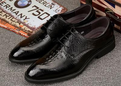 China Low Heel Almond Toe Dress Shoes , Mens Black Leather Derby Shoes For Wedding for sale