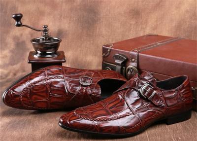 China Mens Single Monk Strap Shoes , Moc Toe Dress Shoes With Embossed Crocodile Pattern for sale